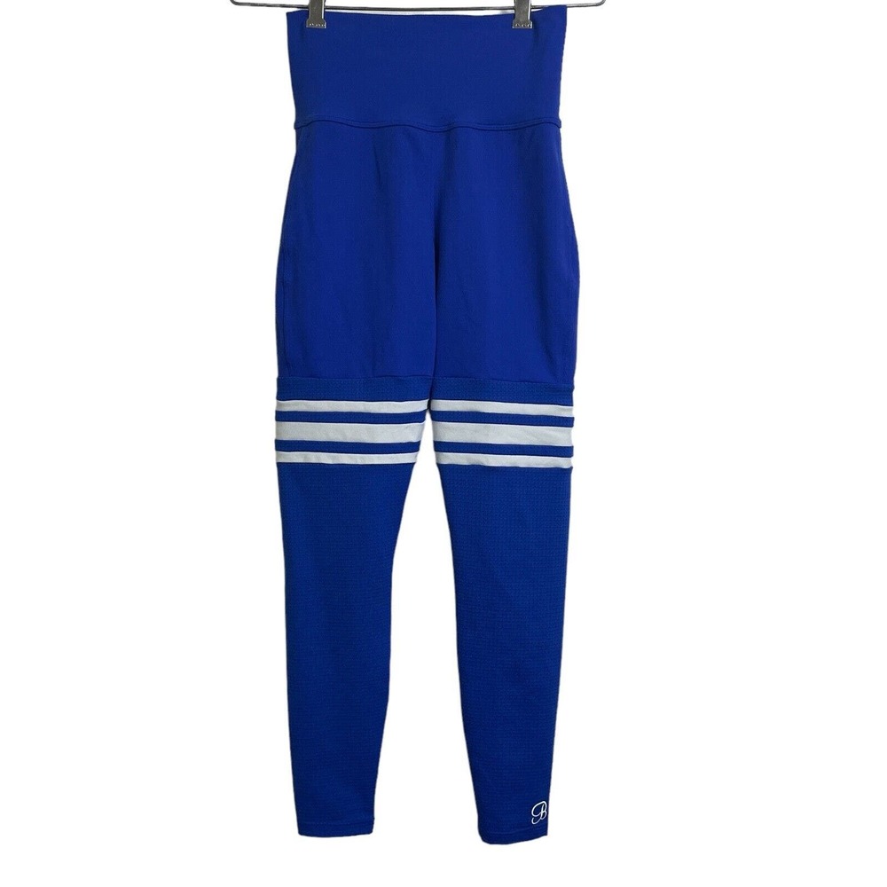 Bombshell Sportswear Womens Leggings Medium Blue High Rise Workout Thigh Stripe